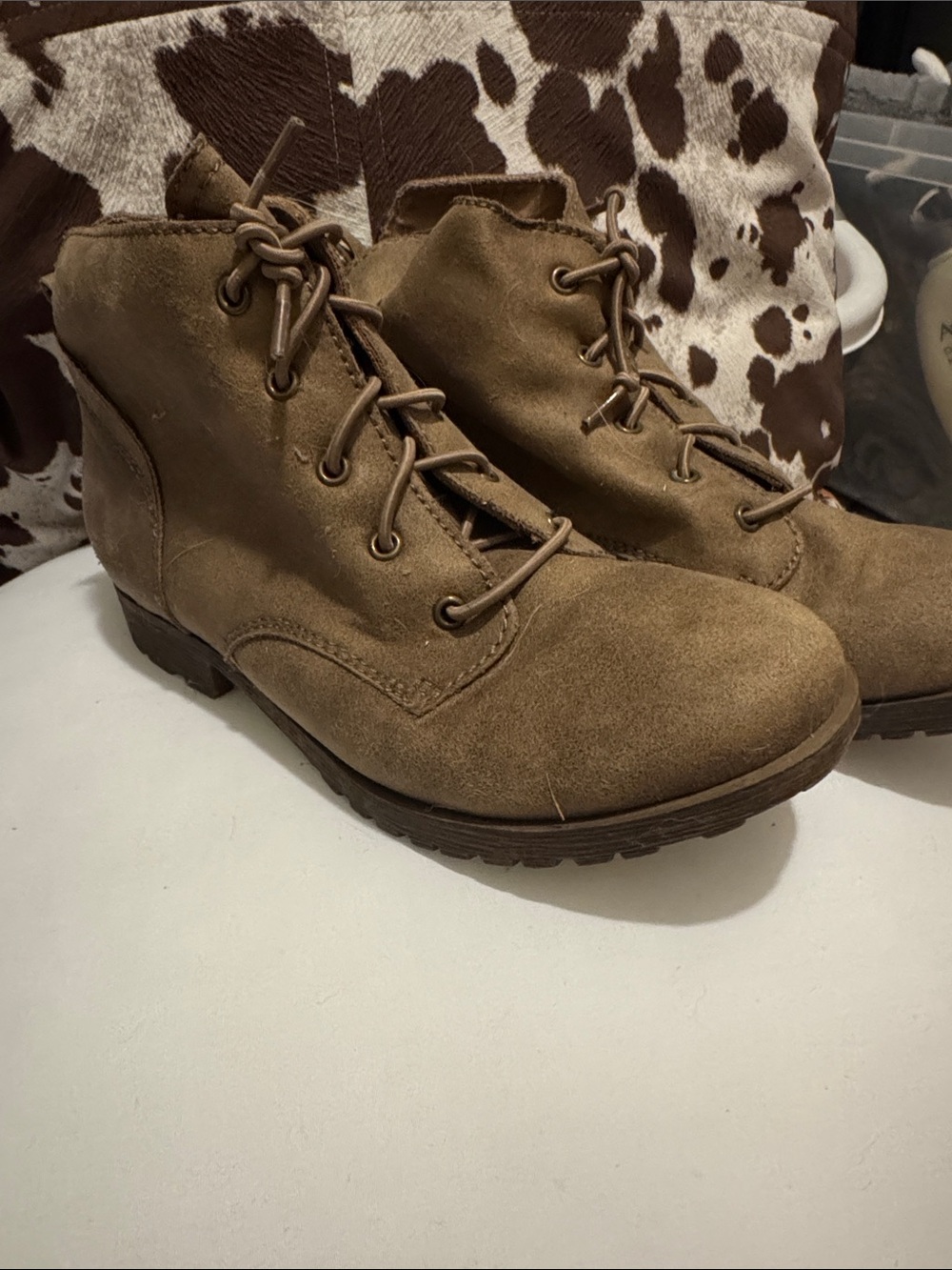 Rock & Candy Taupe Suede Lace-Up Ankle Boots